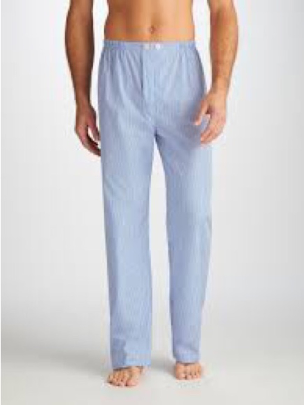 Derek Rose James Luxurious CottonLight Blue Pinstripe Lounge Pants